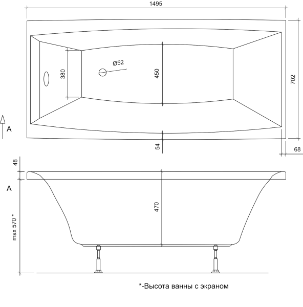 Ванна акриловая прямоугольная SanArt Invitro 150x70 - фото2