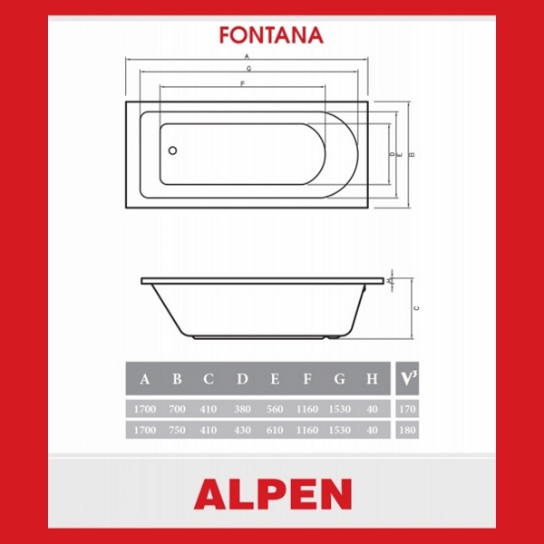 Акриловая ванна ALPEN FONTANA 170X70 (Австрия)  - фото3