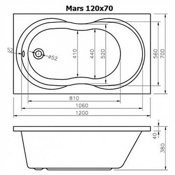 Акриловая ванна ALPEN MARS 120X70 (Австрия)  - фото3
