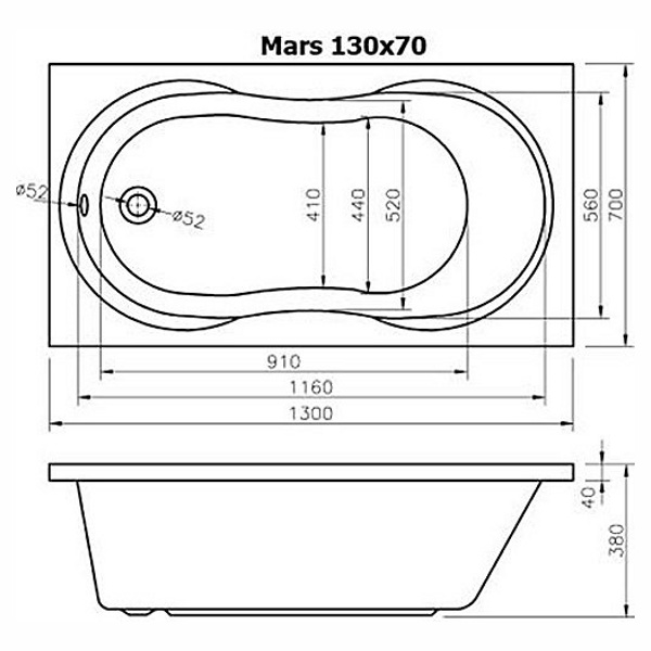 Акриловая ванна ALPEN MARS 130X70 (Австрия)  - фото3
