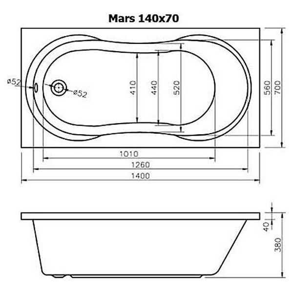 Акриловая ванна ALPEN MARS 140X70 (Австрия)  - фото3