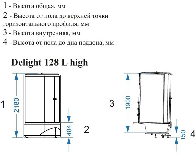 Душевая кабина DOMANI-SPA Delight 128 R high 120*80*2180 прозрачное / черные стенки  - фото5