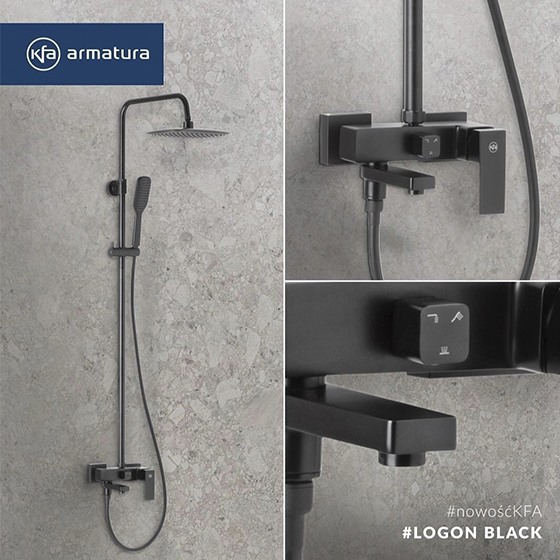 Душевая стойка Armatura Logon Black со смесителем для ванны со складным изливом, черный - фото2