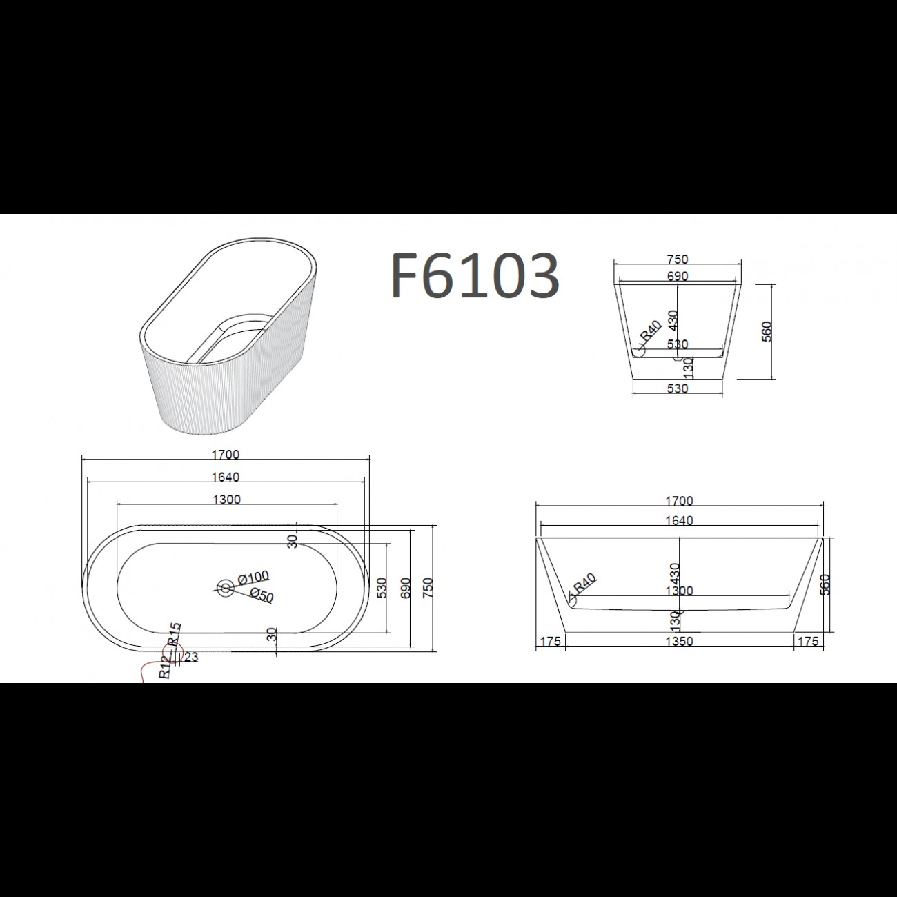 Ванна отдельностоящая Frank F6103 White/Black - фото6