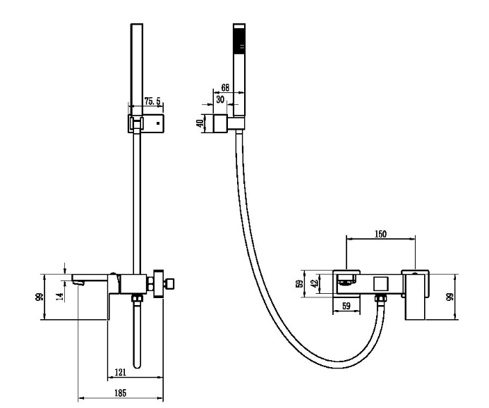 Смеситель для ванны с душ набором Boheme Qubic Matt White 473-MW - фото2